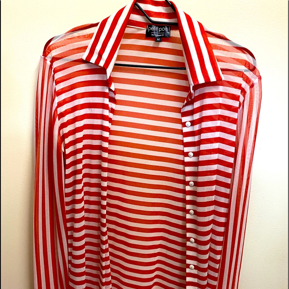Petit Pois Sheer Striped Button Down Shirt